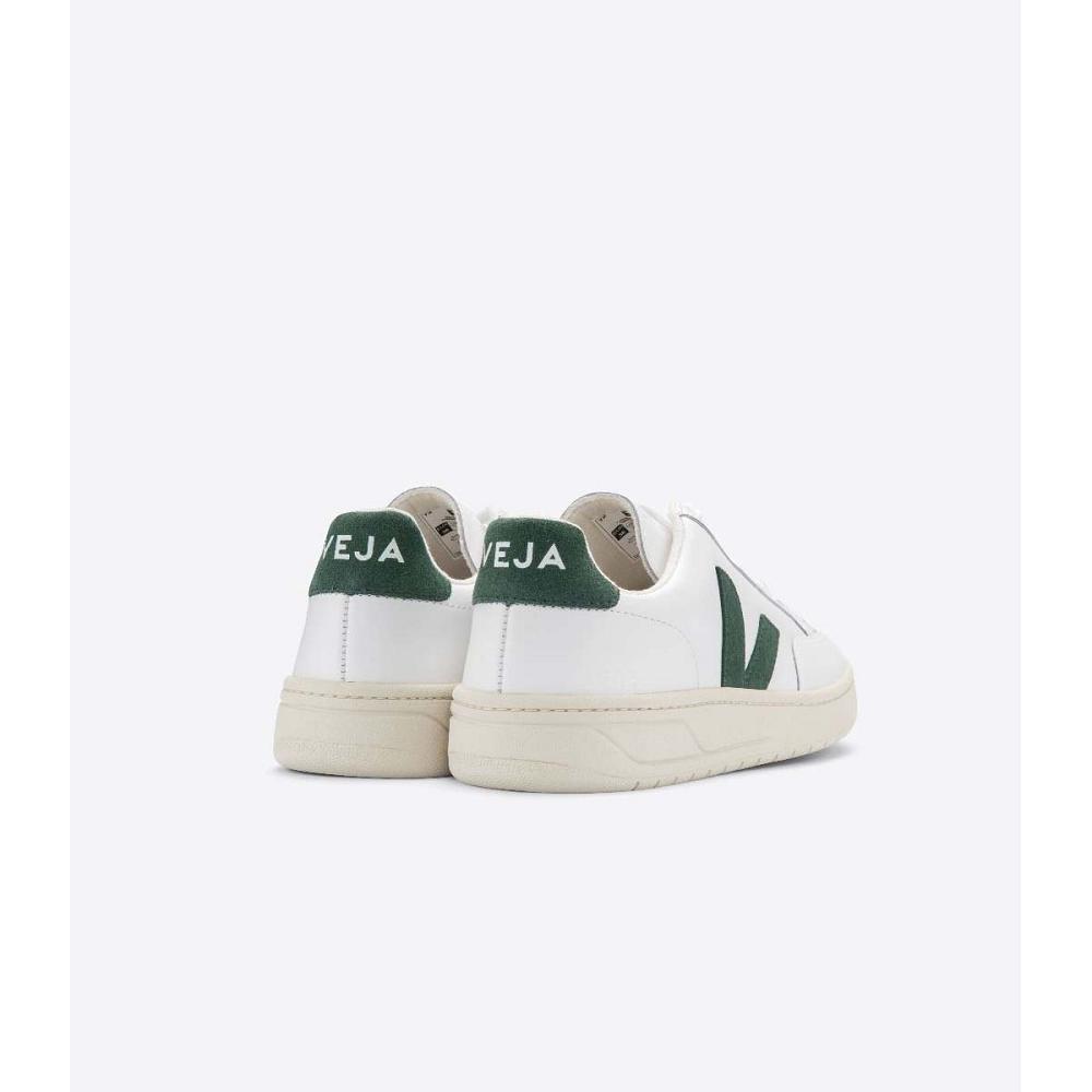 Women's Veja V-12 LEATHER Sneakers White/Green | ZA 671KOR